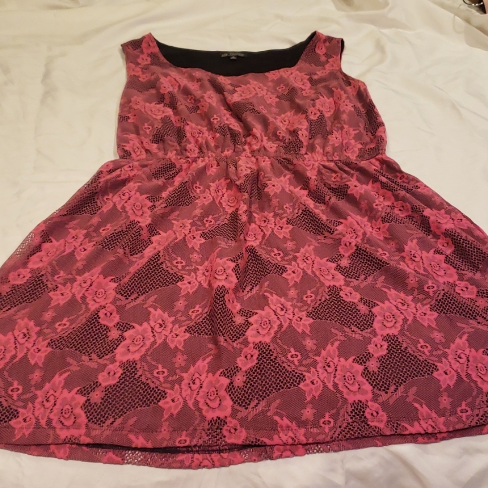 Bright Pink/Black Floral Sleeveless Dress 1X